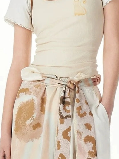 OuttheBlue Floral Lace Satin Scarf With Cat Print