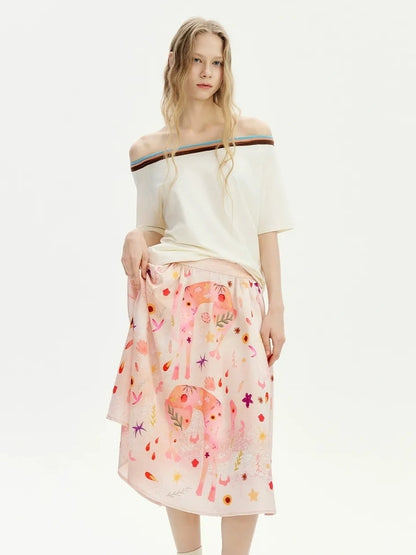 OuttheBlue Floral Print A Line Satin Midi Skirt