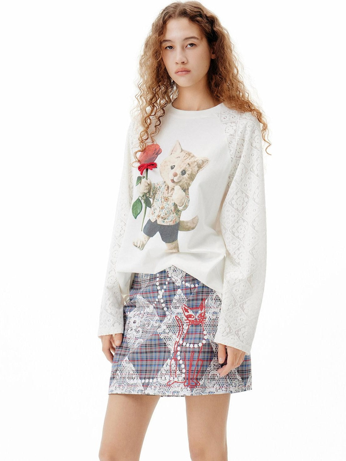 OuttheBlue Floral Print Mid Rise Slim Fit A Line Women Grey Plaid Polyester Mini Skirts