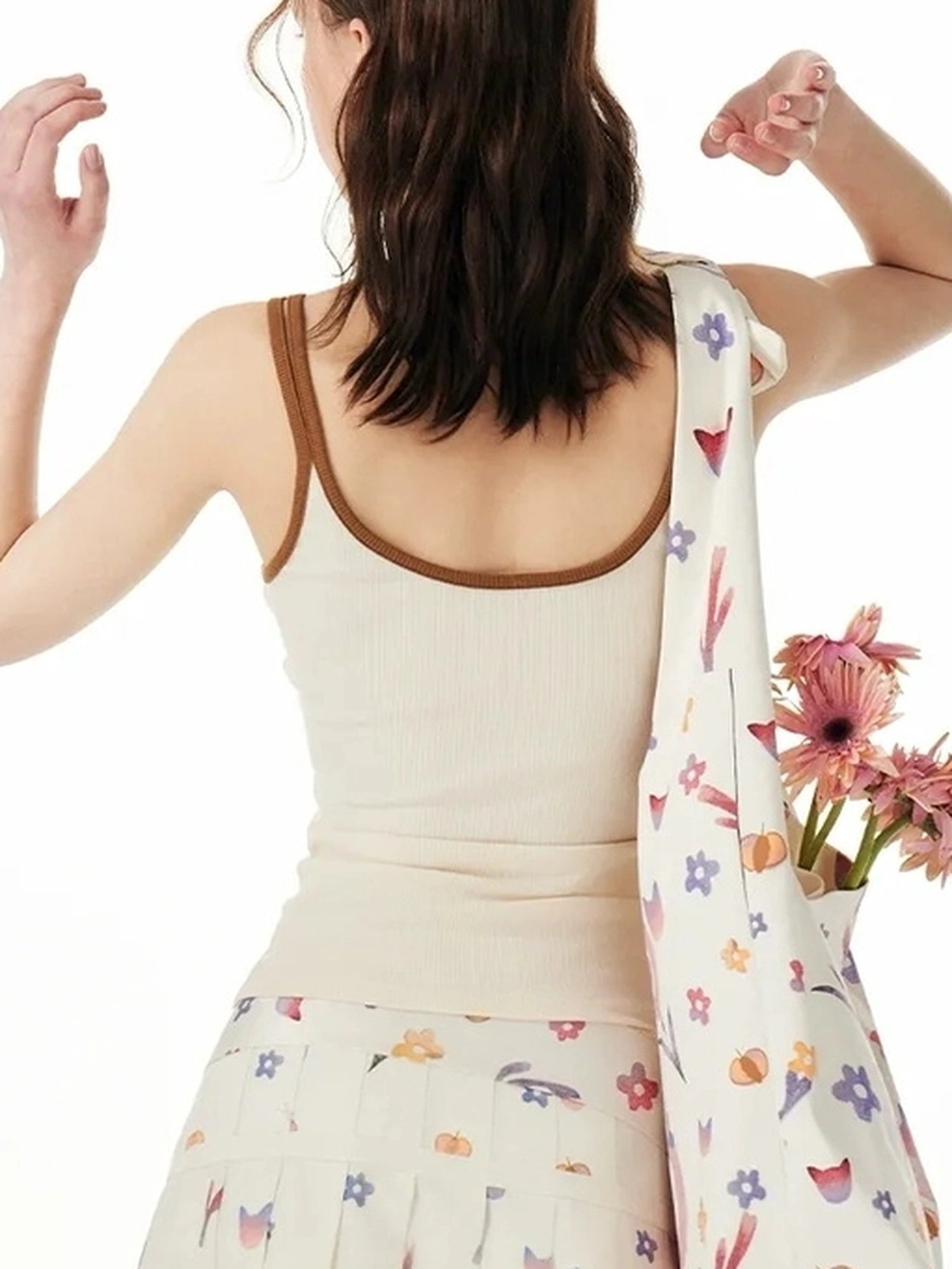 OuttheBlue Floral Print Pleated Midi Skirt With Cat Motif