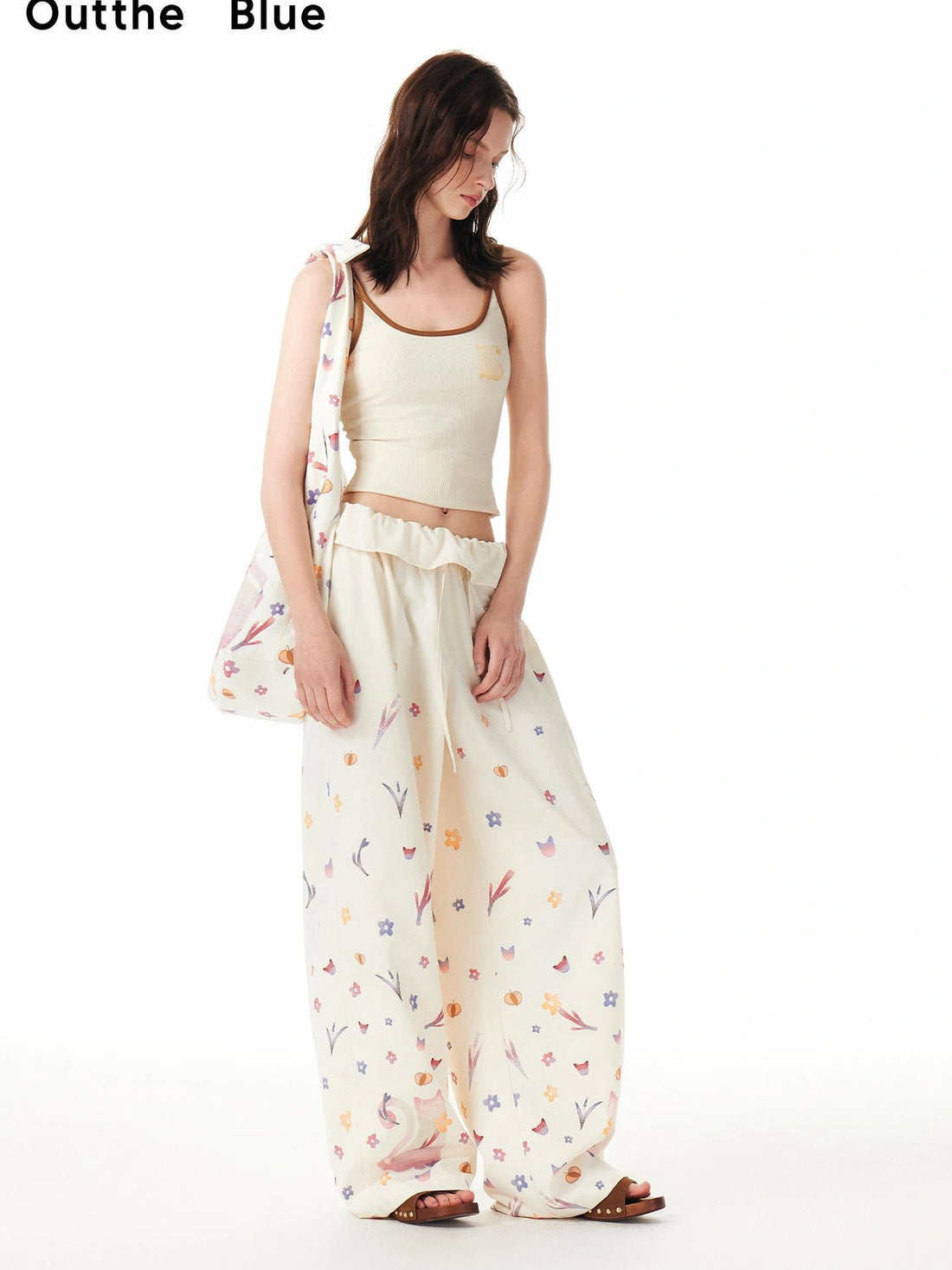 OuttheBlue Floral Print Tapered Trousers With Drawstring Waist