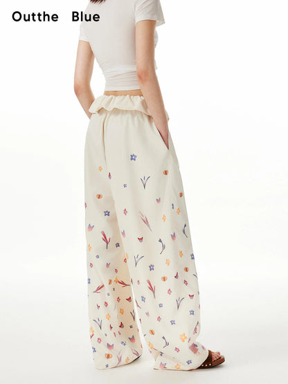 OuttheBlue Floral Print Tapered Trousers With Drawstring Waist