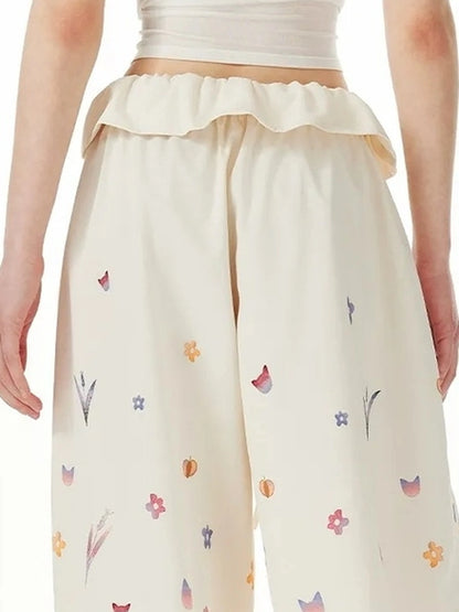 OuttheBlue Floral Print Tapered Trousers With Drawstring Waist