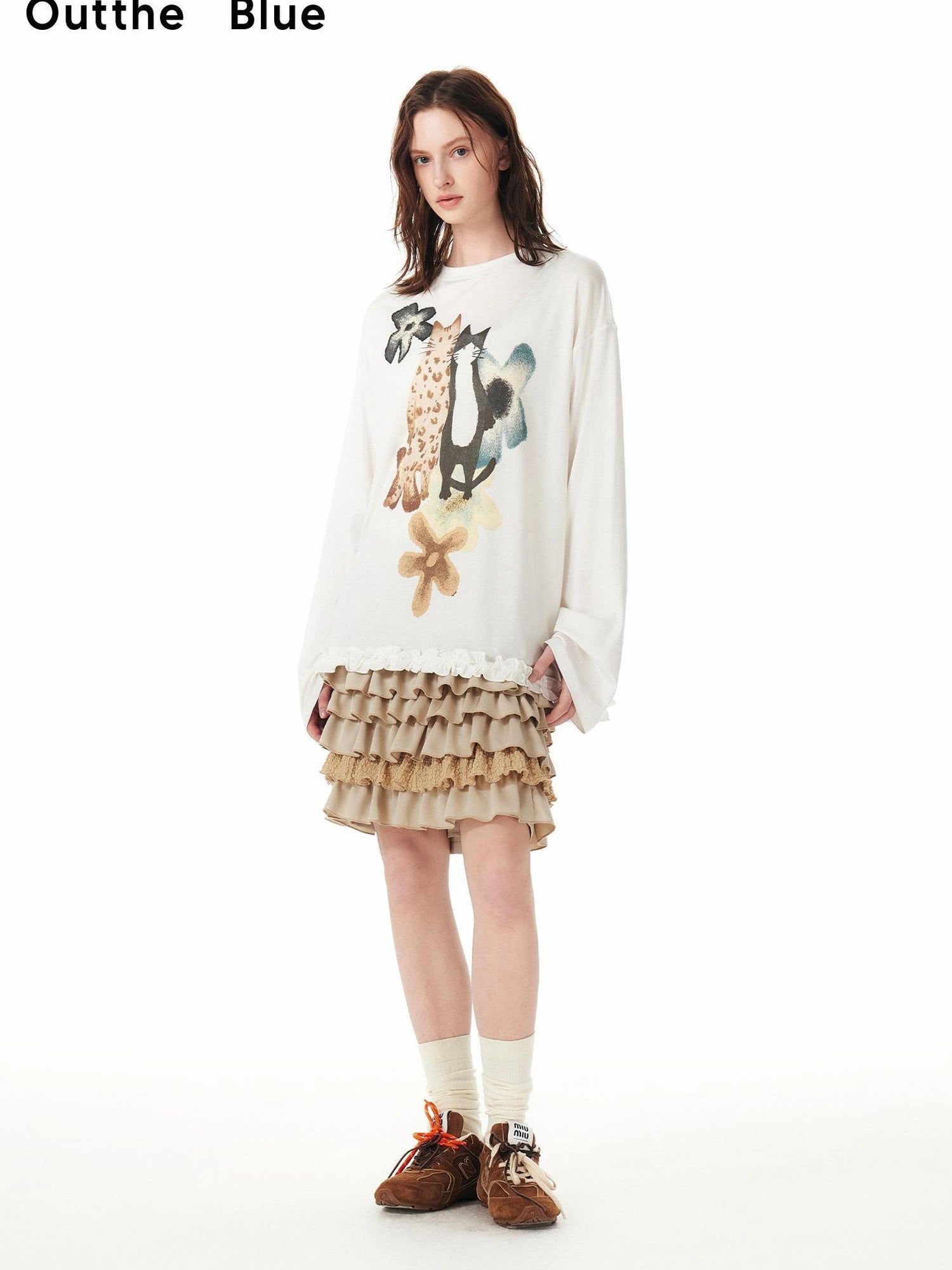 OuttheBlue Floral Print Tencel Blouse With Flounce
