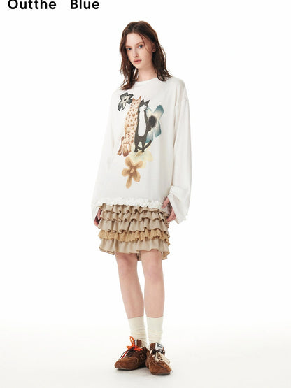 OuttheBlue Floral Print Tencel Blouse With Flounce