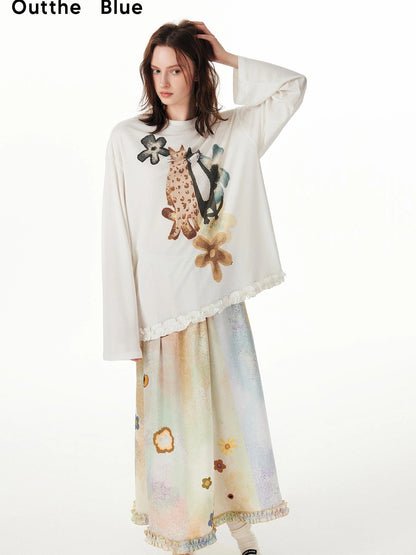 OuttheBlue Floral Print Tencel Blouse With Flounce