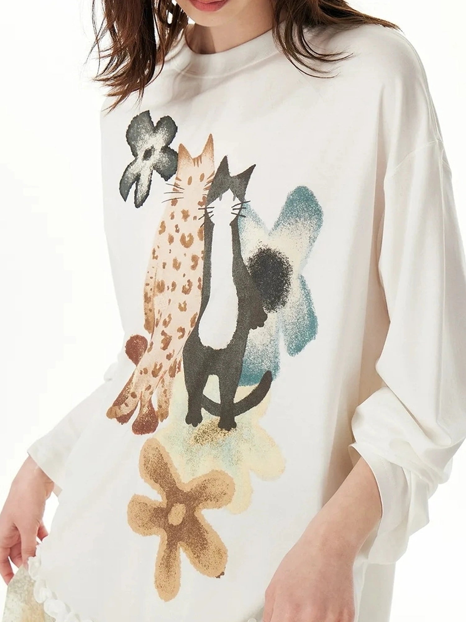 OuttheBlue Floral Print Tencel Blouse With Flounce