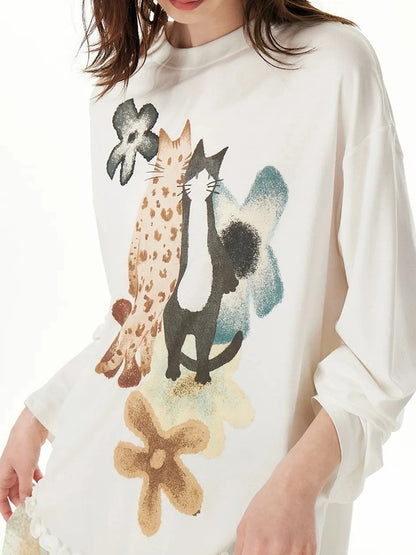 OuttheBlue Floral Print Tencel Blouse With Flounce