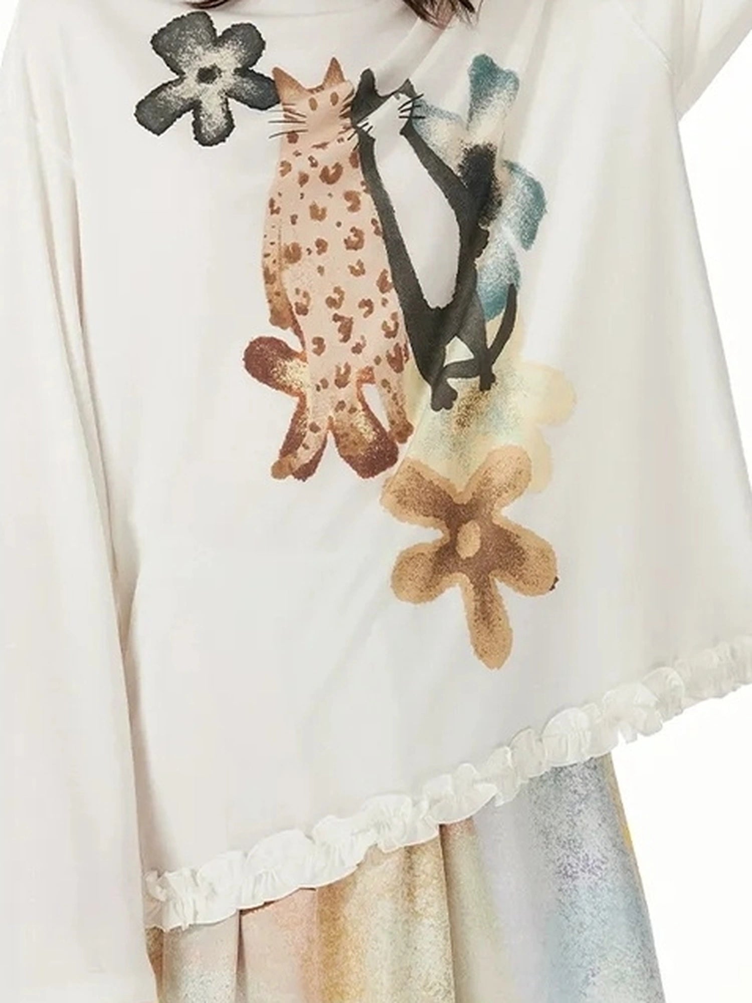 OuttheBlue Floral Print Tencel Blouse With Flounce