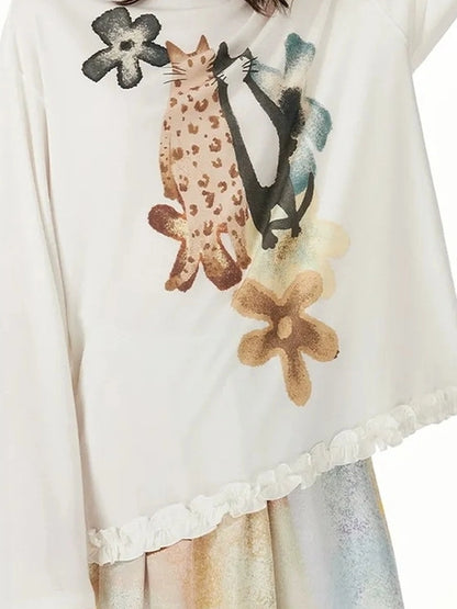 OuttheBlue Floral Print Tencel Blouse With Flounce