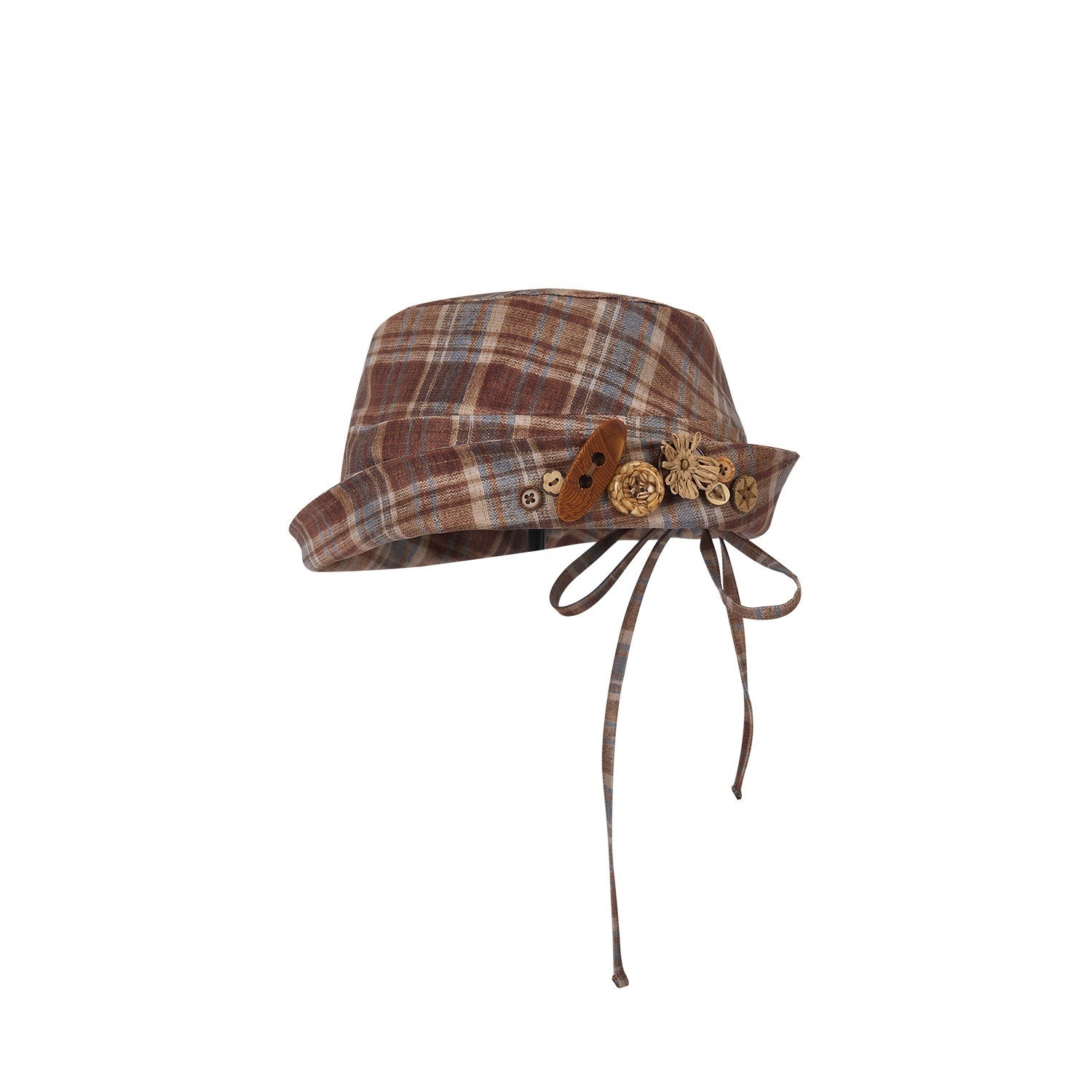 OuttheBlue Foldable Plaid Round Top Polyester Lightweight Casual Travel Women Hats