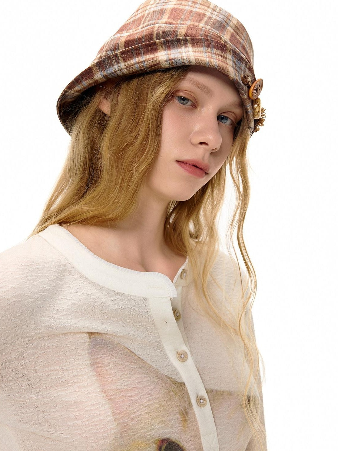 OuttheBlue Foldable Plaid Round Top Polyester Lightweight Casual Travel Women Hats