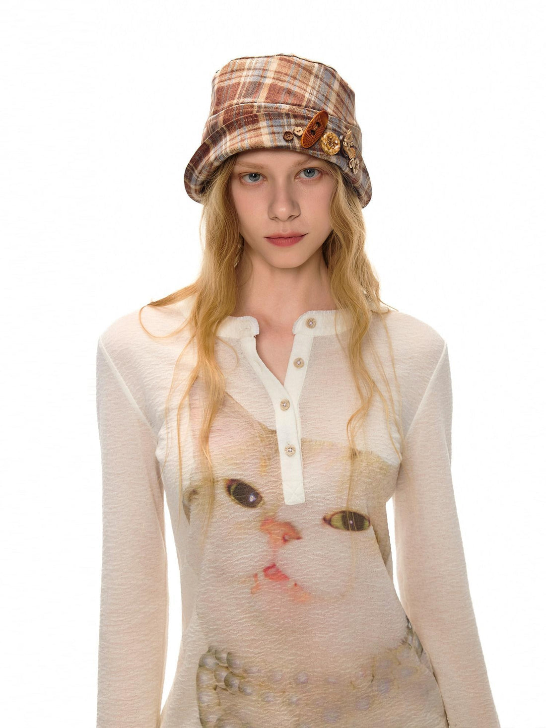 OuttheBlue Foldable Plaid Round Top Polyester Lightweight Casual Travel Women Hats