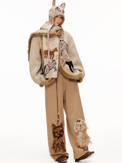 OuttheBlue Fuzzy Trim Thick Wool Jacquard Loose Women&
