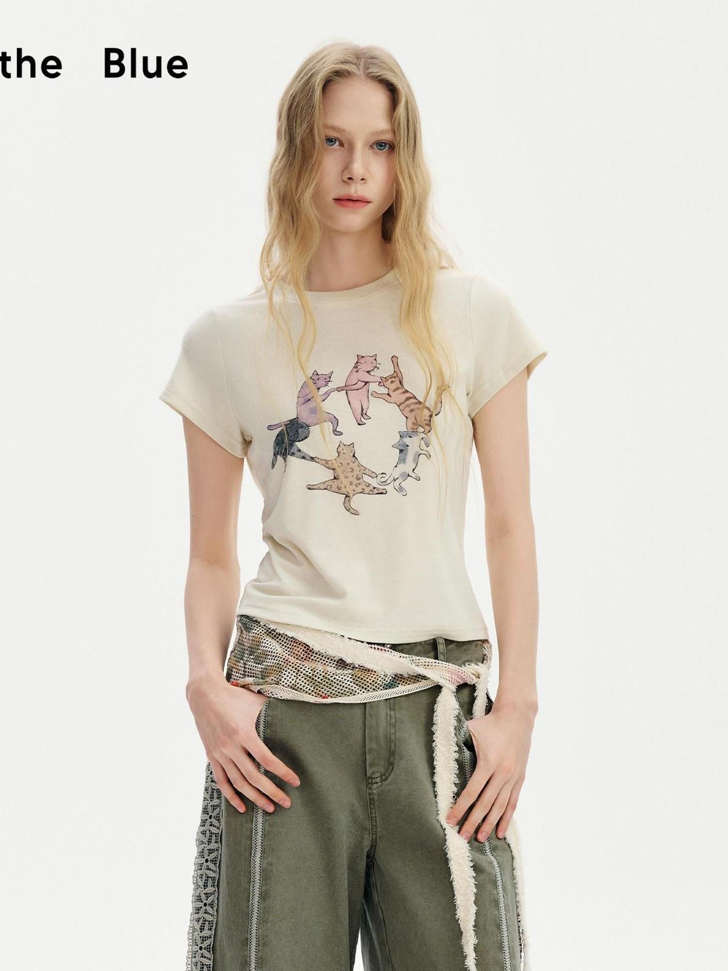OuttheBlue Gold Coin Cat Print Sleeveless Midlength Two Piece Women&
