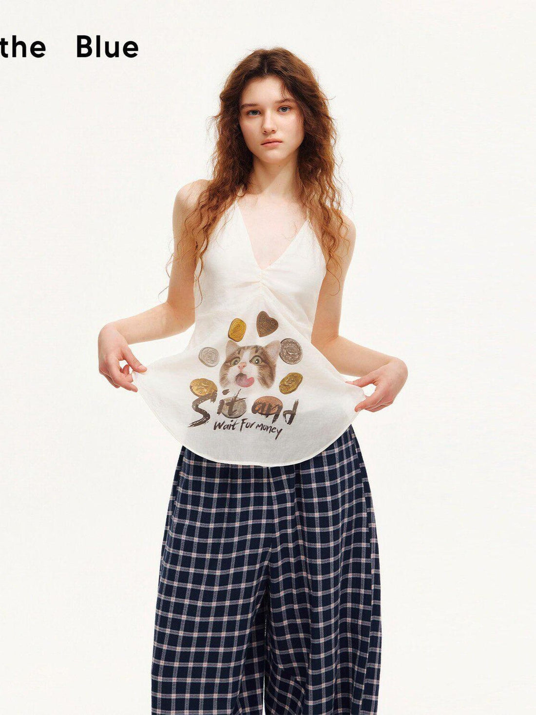 OuttheBlue Gold Coin Cat Print Sleeveless Two Piece Set Women&