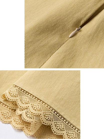 OuttheBlue Goose Yellow Floral Embroidered High Waist Straight Women&