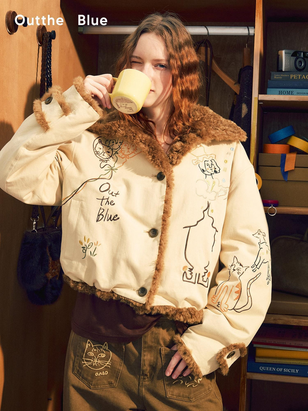 OuttheBlue Hand Drawn Embroidered Reversible Fleece Women&