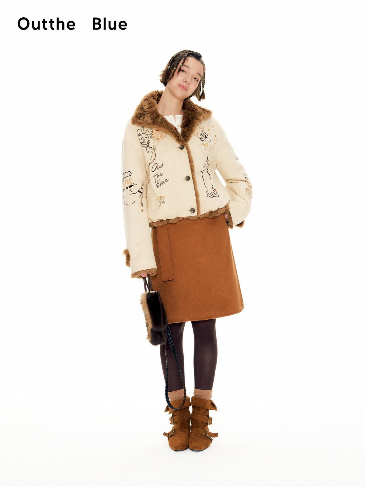 OuttheBlue Hand Drawn Embroidered Reversible Fleece Women&
