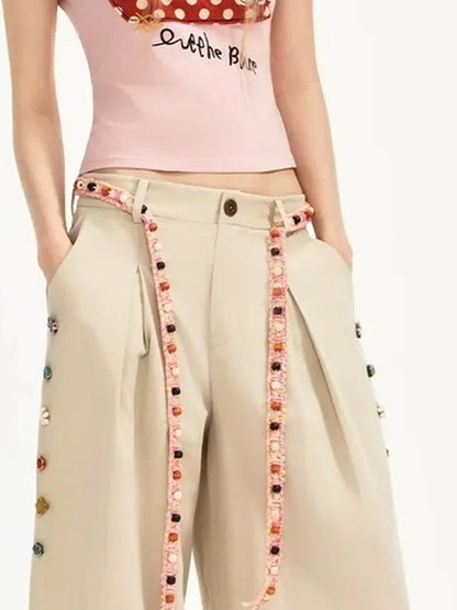 OuttheBlue Hand Stitched Ceramic Floral Wide Leg Pants
