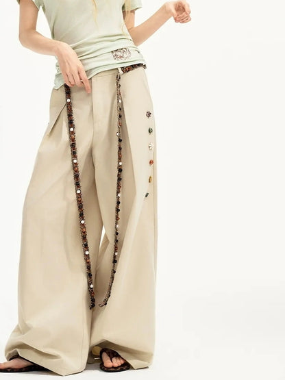 OuttheBlue Hand Stitched Ceramic Floral Wide Leg Pants