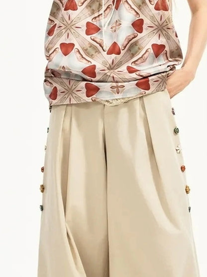 OuttheBlue Hand Stitched Ceramic Floral Wide Leg Pants