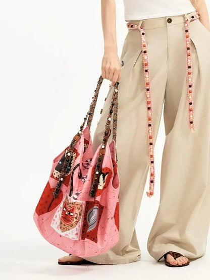 OuttheBlue Hand Stitched Ceramic Floral Wide Leg Pants