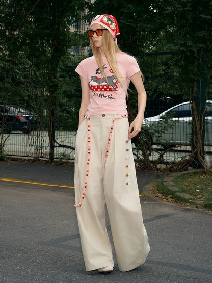 OuttheBlue Hand Stitched Ceramic Floral Wide Leg Pants