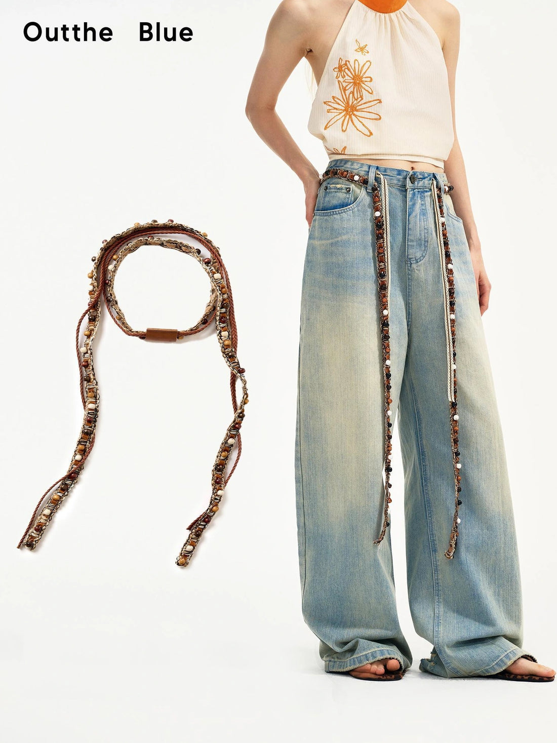 OuttheBlue Handwoven Beaded Waist Belt With Playful Design