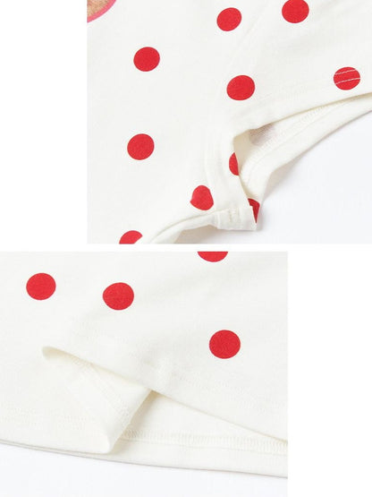 OuttheBlue Heart Polka Dot Print Slim Fit Women Viscose Cotton Blend Short Sleeve T-Shirts
