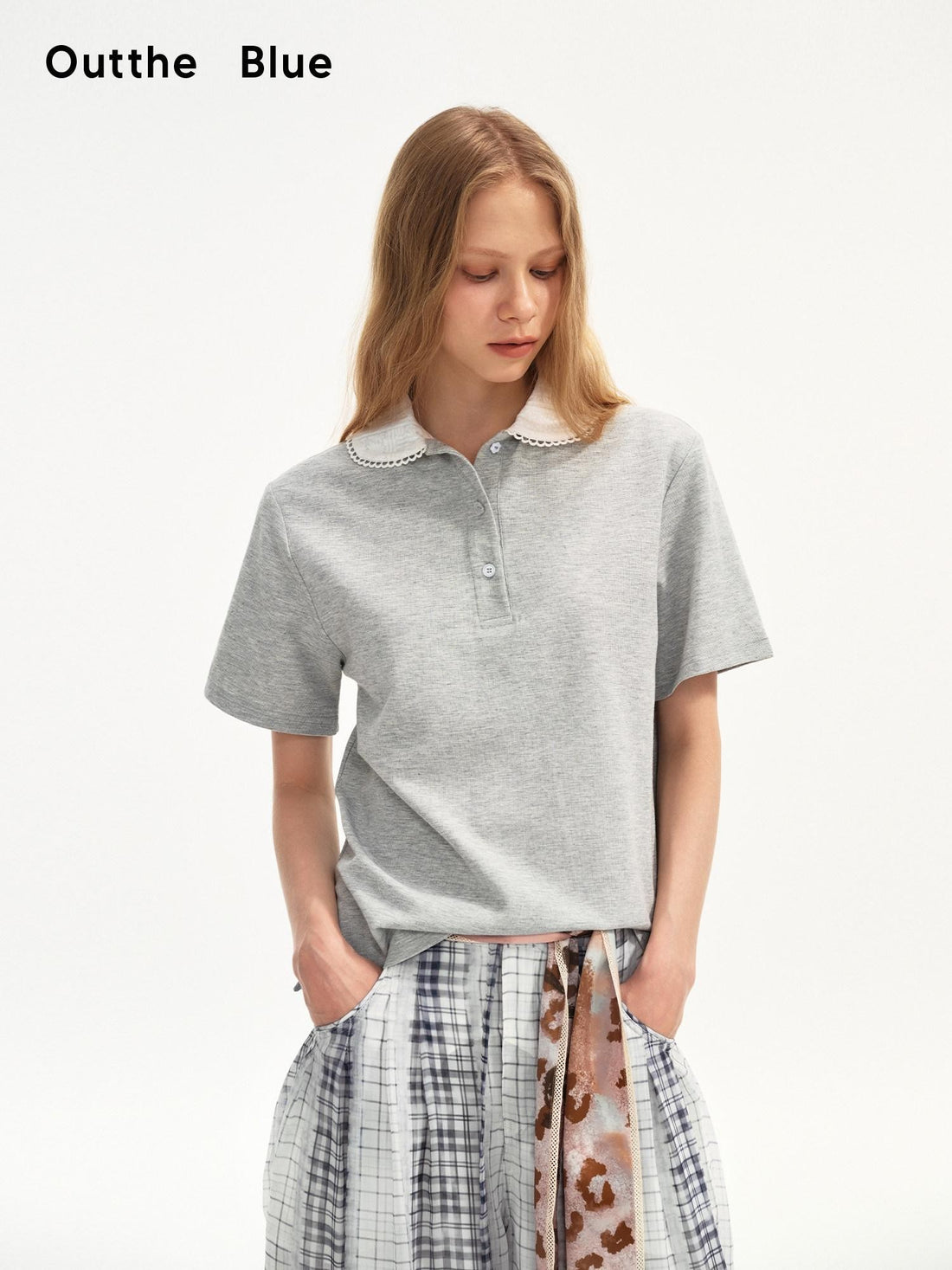 OuttheBlue Heather Grey Spliced Polo Collar Women&
