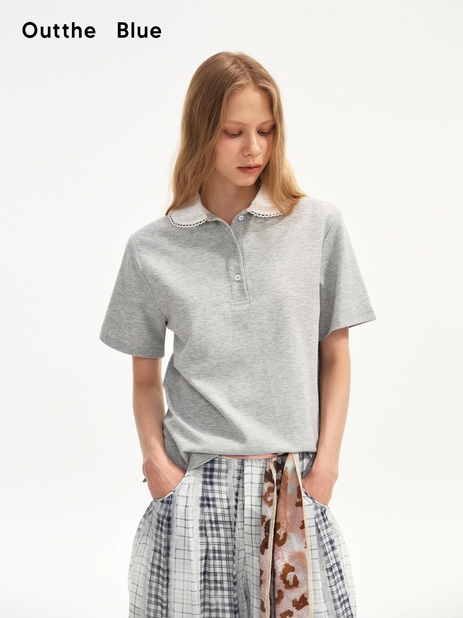 OuttheBlue Heather Grey Spliced Polo Collar Women&