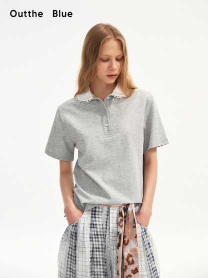 OuttheBlue Heather Grey Spliced Polo Collar Women&