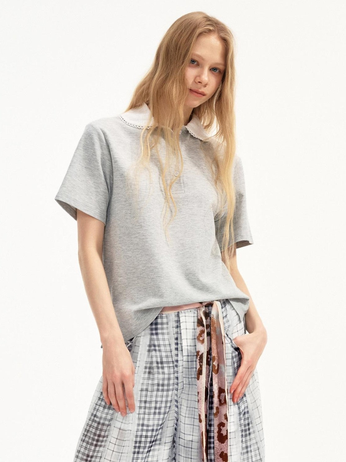 OuttheBlue Heather Grey Spliced Polo Collar Women&