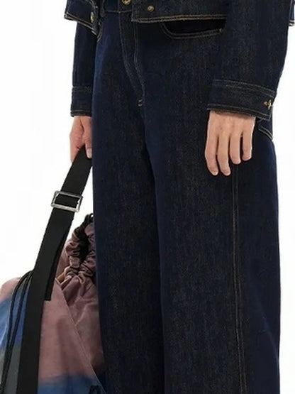 OuttheBlue High Neck Embroidered Denim Jacket