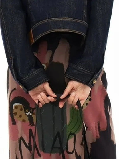OuttheBlue High Neck Embroidered Denim Jacket