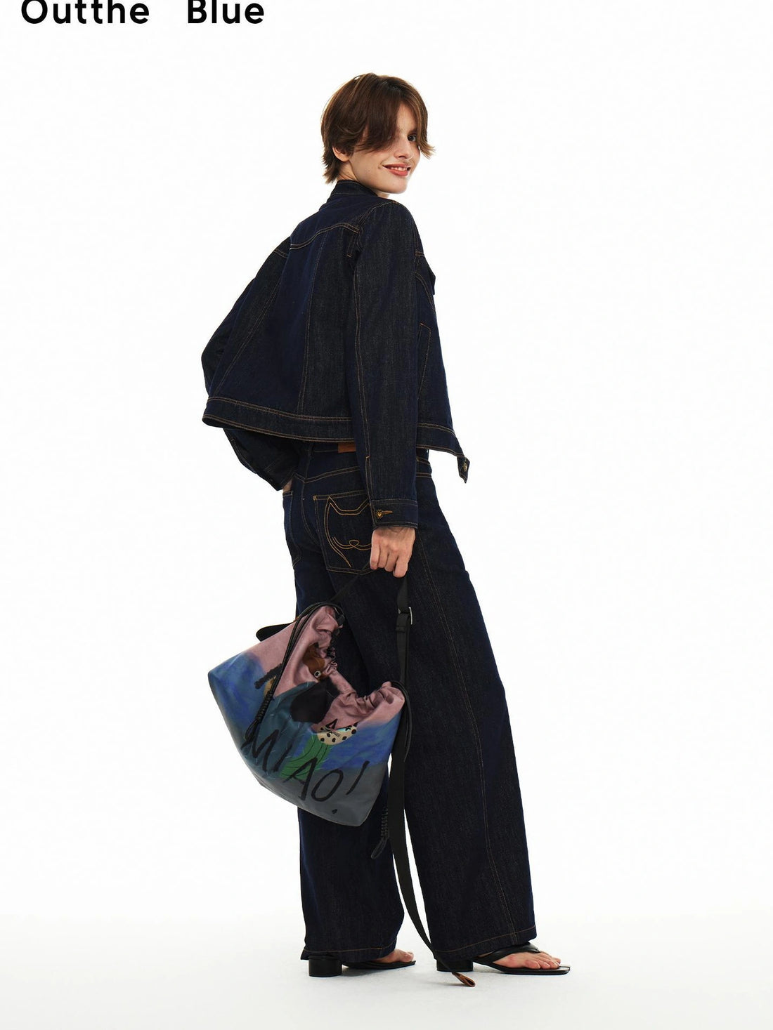 OuttheBlue High Neck Embroidered Denim Jacket