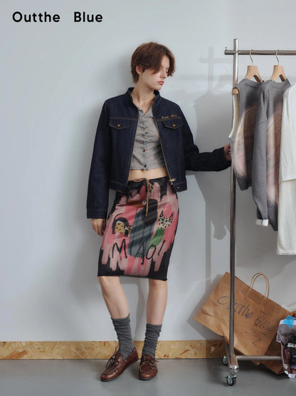 OuttheBlue High Neck Embroidered Denim Jacket