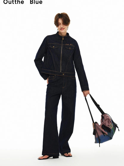 OuttheBlue High Neck Embroidered Denim Jacket