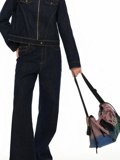 OuttheBlue High Neck Embroidered Denim Jacket