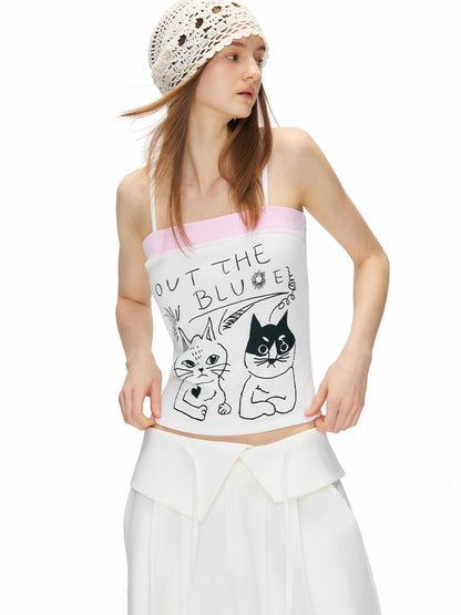 OuttheBlue High Stretch Cotton Blend Animal Print Slim Fit Cropped Women Camisoles