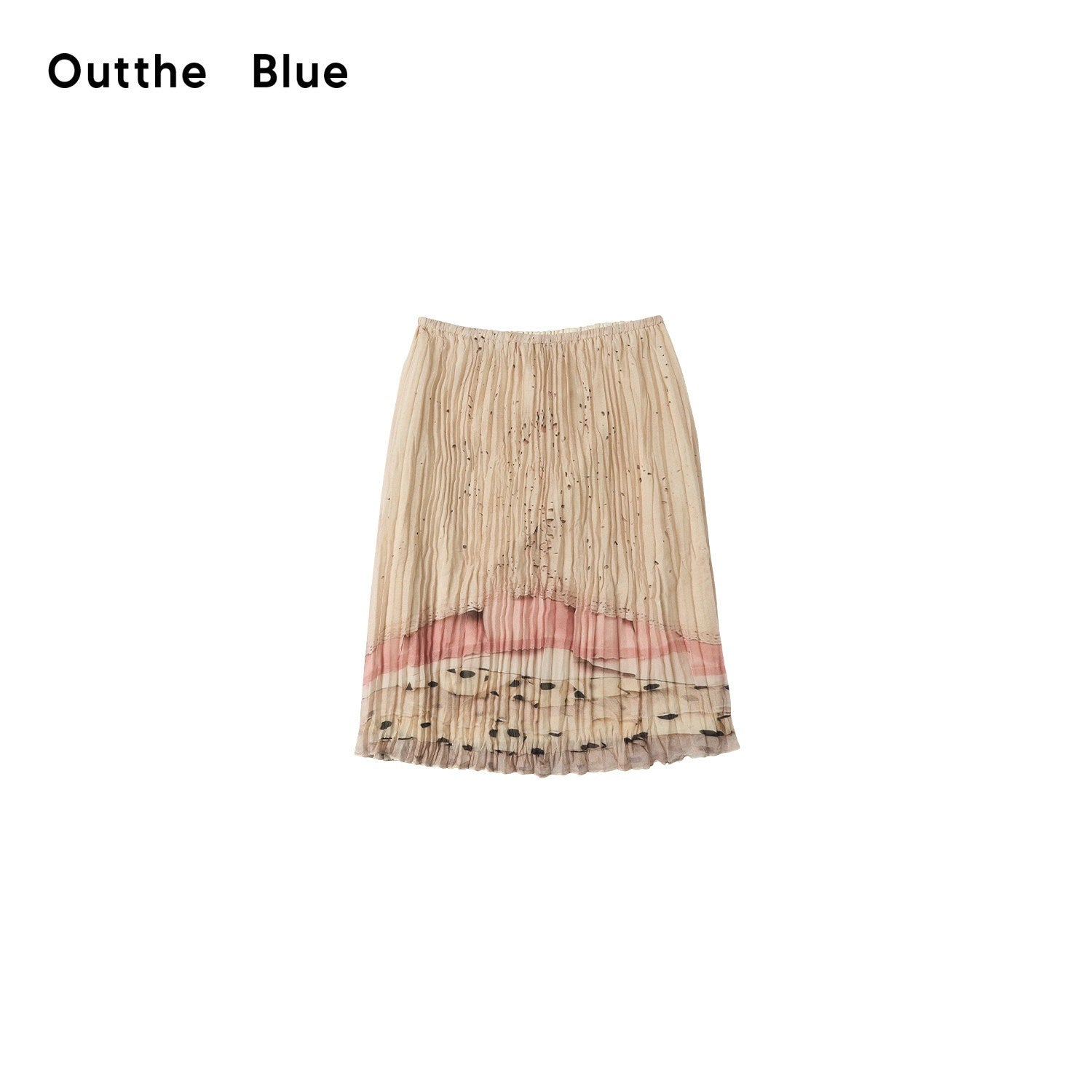 OuttheBlue High Stretch High Waist Pleated Printed Women Almond Cream Midi Skirts
