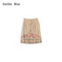 OuttheBlue High Stretch High Waist Pleated Printed Women Almond Cream Midi Skirts