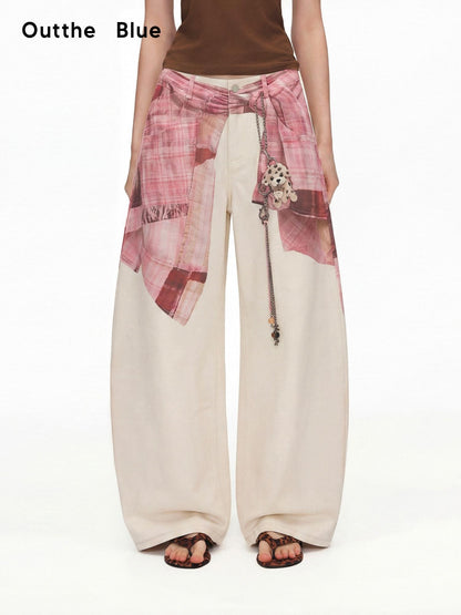 OuttheBlue High Stretch Lyocell Plaid Midrise Vintage Straight Leg Zip Fly Womens Chinos