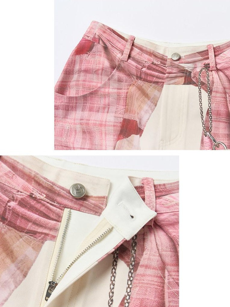 OuttheBlue High Stretch Lyocell Plaid Midrise Vintage Straight Leg Zip Fly Womens Chinos