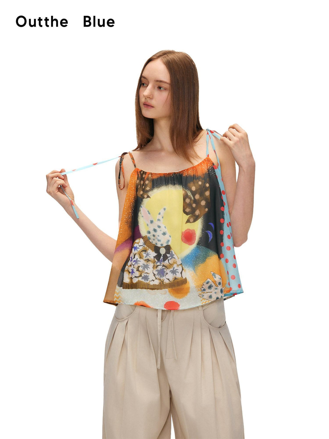 OuttheBlue High Stretch Polka Dot Loose Fit Round Neck Short Women Polyester Camisoles