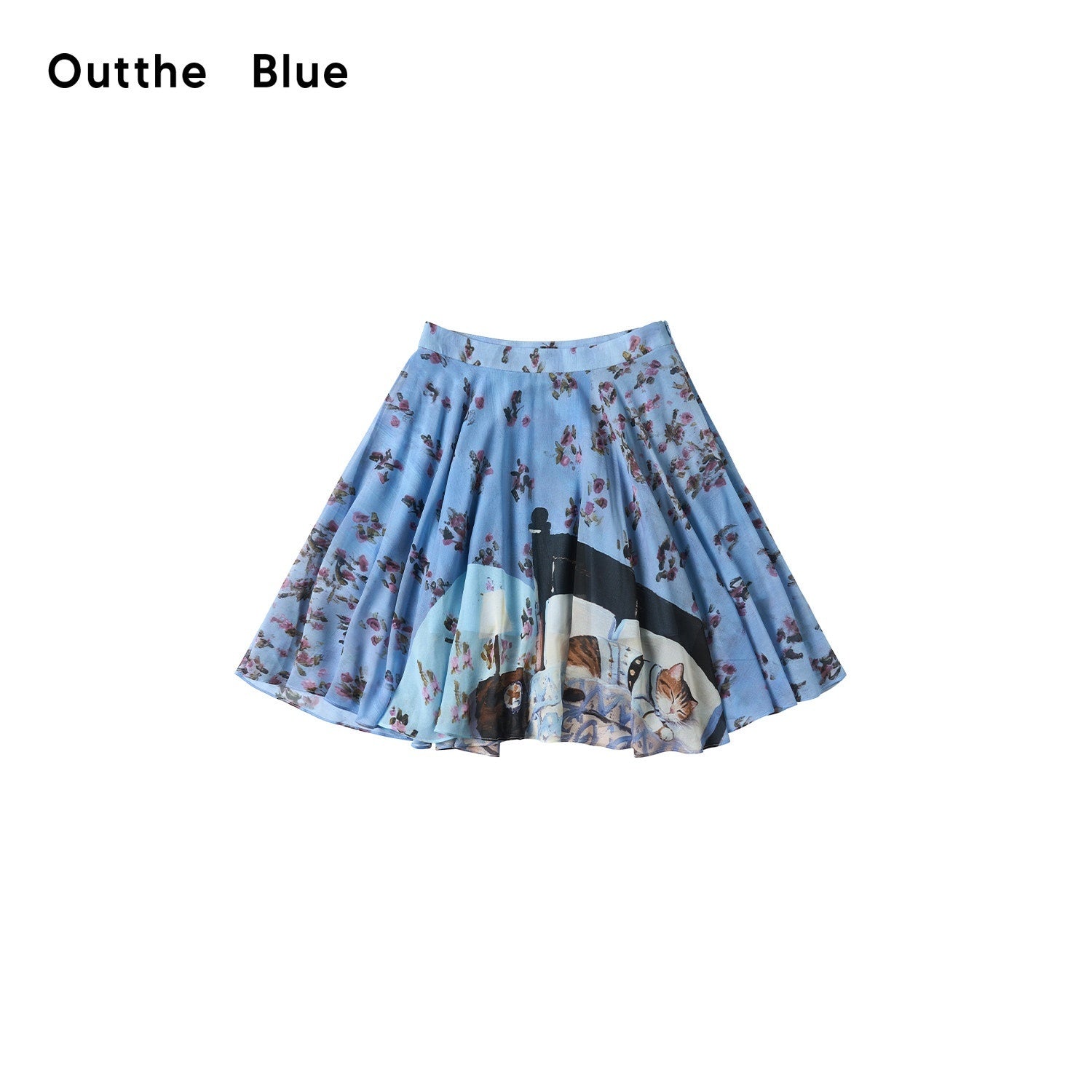 OuttheBlue_High_Stretch_Print_A_Line_High_Waist_Elastic_Teen_Sky_Blue_Polyester_Midi_Skirts_MISSTT