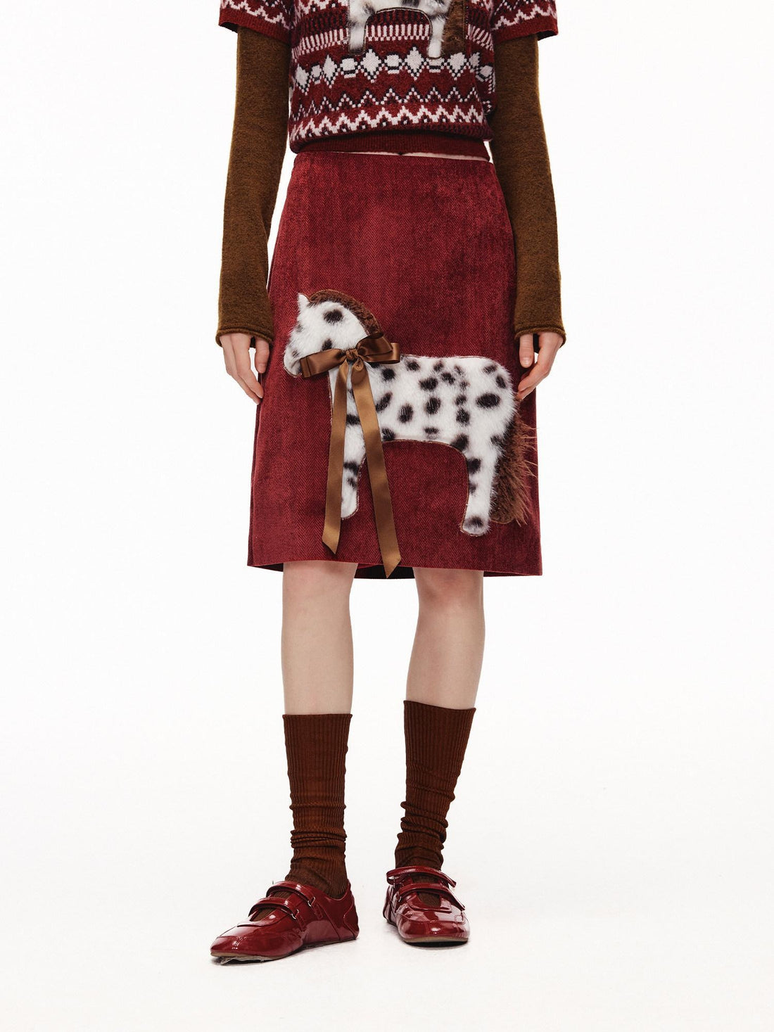 OuttheBlue High Waist A Line Casual Everyday Women Burgundy Polyester Stretch Midi Skirts