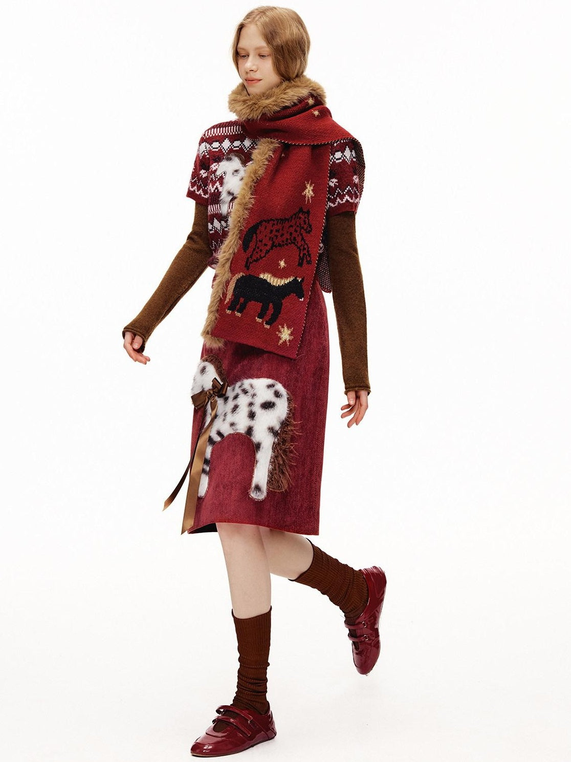 OuttheBlue High Waist A Line Casual Everyday Women Burgundy Polyester Stretch Midi Skirts