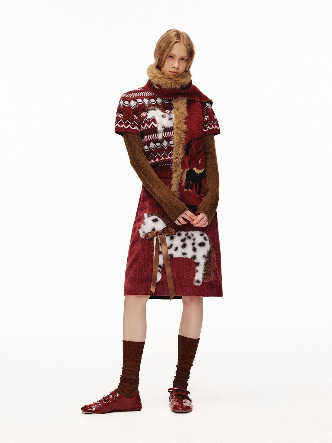 OuttheBlue High Waist A Line Casual Everyday Women Burgundy Polyester Stretch Midi Skirts